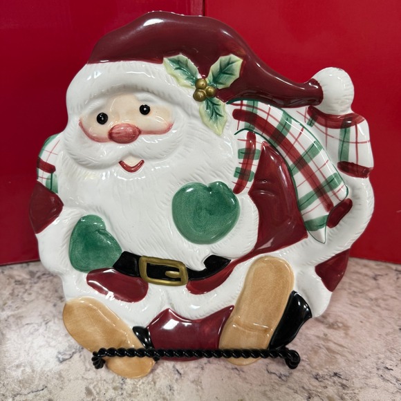 Fitz and Floyd Other - Fitz and Floyd Plaid Christmas Santa Claus Canape Plate Handcrafted China